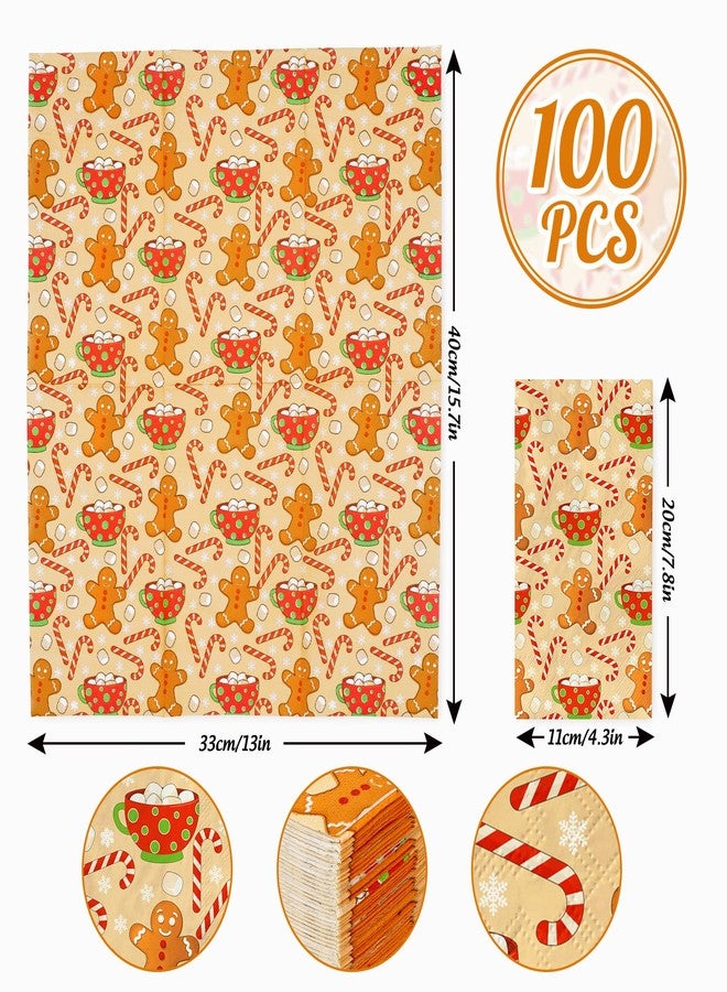 AnyDesign 100 Pack Christmas Guest Napkins Gingerbread Man Candy Cane Snowflake Disposable Paper Napkins Xmas Winter Holiday Dinner Hand Napkin for Home Kitchen Bathroom, 13 x 15.7 Inch - Image 2